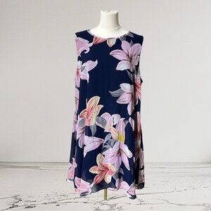 JH Navy Dress with Pink Floral Design Women’s Size 18 W
